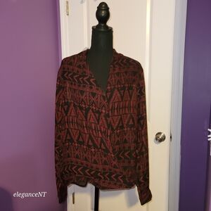 Charlotte Russe Red/Black print wrap style L/S Top Sz: XL NWT